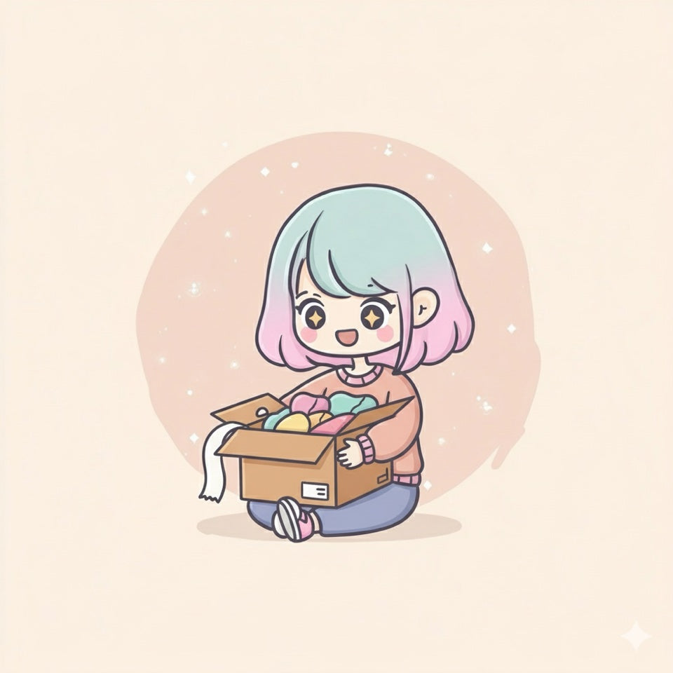 Illustration of a seated chibi character opening a box, representing your unboxing experience.